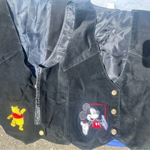 Vintage Disney Black Velvet Vest with Mickey & Winnie Embroidery